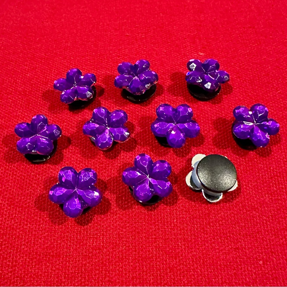 Set of 10 Purple Flower Crystals Shoe Charms Croc Jibbitz Cake Toppers